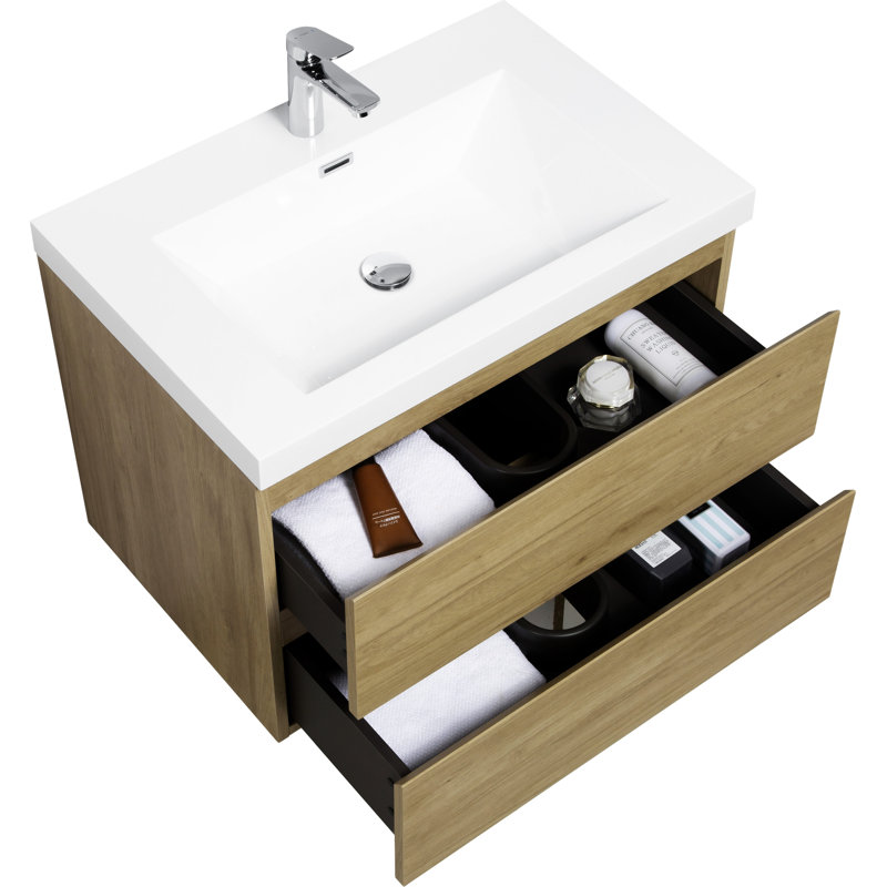 30" Floating Bathroom Vanity With Sink, Chêne