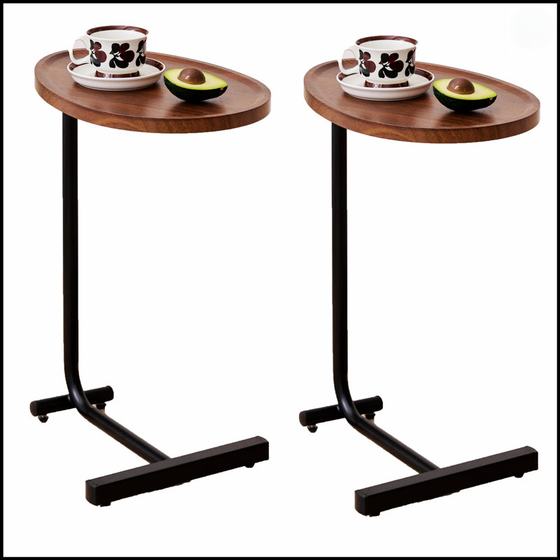 Table d'appoint 2 pièces en forme de C brune, spacieuse et élégante pour les petits salons et les chambres, Brun, Noir, 2