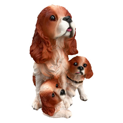 A set of resin-made Cocker Spaniel statues—lifelike dog sculptures, hand-painted, featuring three Cocker Spaniels—perfect as decorative accents for outdoor gardens, lawns, and patios.