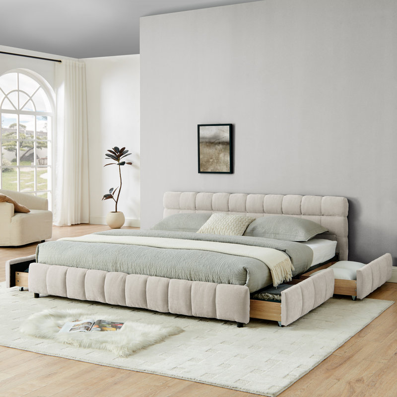 Très grand lit tapissier, Beige, King