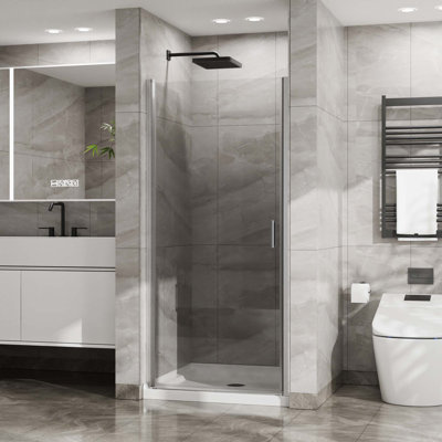 Porte de douche pivotante, porte de douche en verre trempé épais de 1/4 po d'épaisseur, conception sans cadre