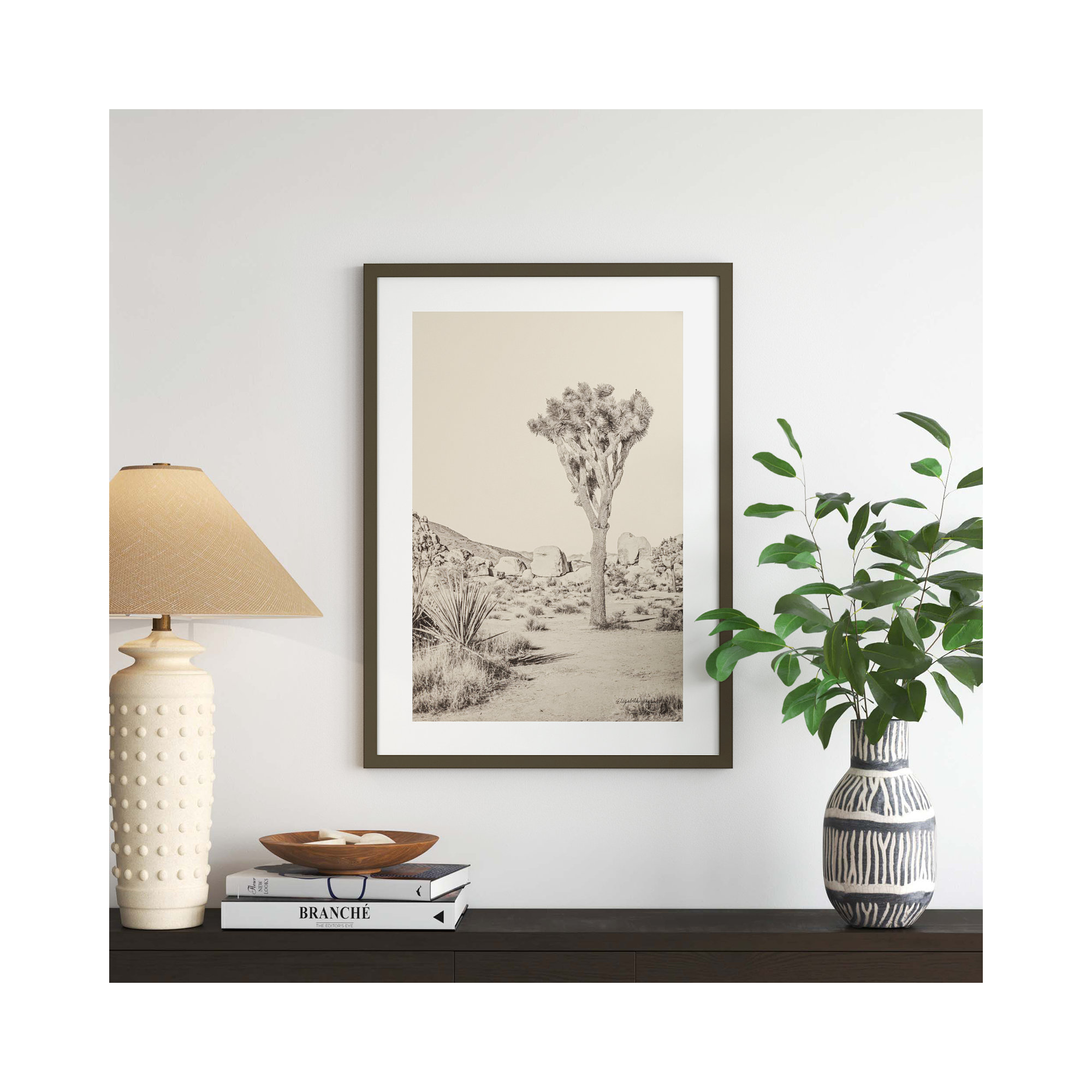 Joshua Tree III Neutral by Elizabeth Urquhart, 33" H x 24" W, Gray Framed