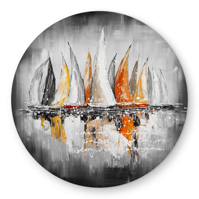 Sails on the Winds - Coastal Contemporary Round Outdoor Rug