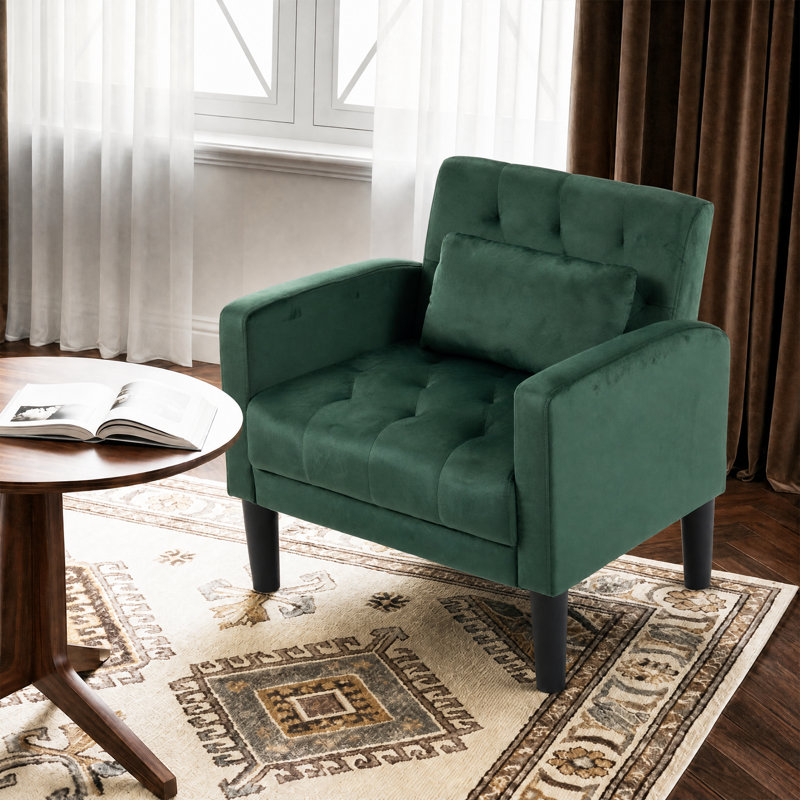 Upholstered Armchair, Green Velvet, 1