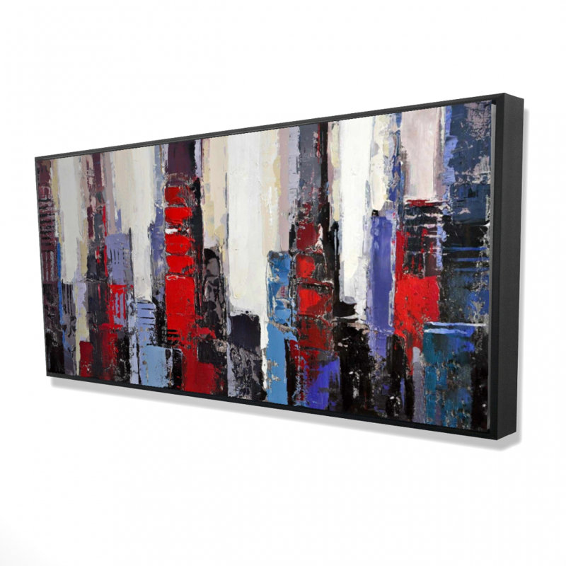 Framed Canvas - Abstract Red & Blue Buildings for Home Decor