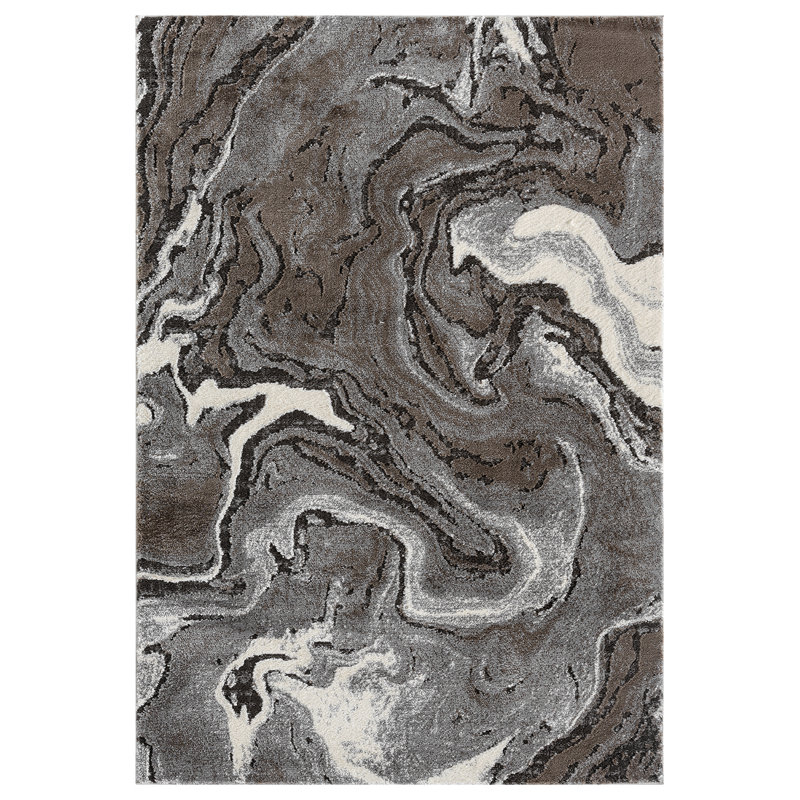 Derel Modern Embossed Contemporary Living Room Area Rug - Marble Design,Grey, Rectangle 80 x 150 cm