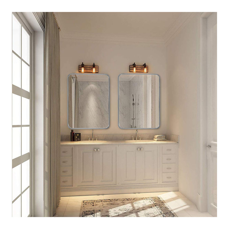 Miroir de salle de bain rectangulaire en métal argenté 22 po x 30 po - Miroir décoratif mural moderne pour meuble-lavabo, chambre à coucher, salon