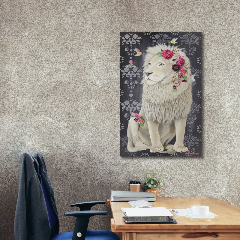  «White Lion» par Heather Gauthier, art mural sur toile, 26 po x 40 po