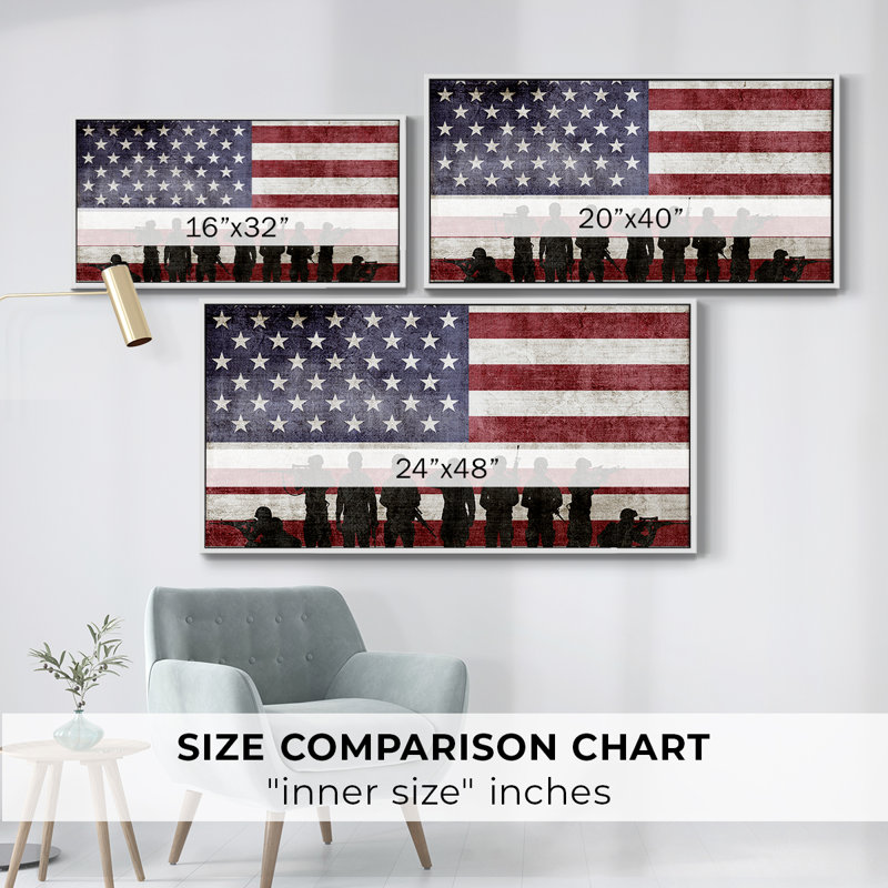 Soldier Flag- Framed Gallery -Ready to Hang, 25" H x 49" W, White