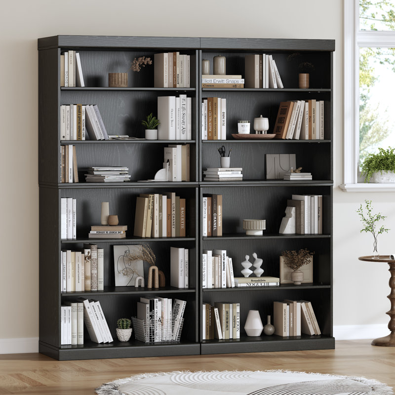 Bibliothèque en bois avec 5 tablettes, Noir, noir, noir, noir, (5 tablettes) H 67 po x l 31 po x P 16 po