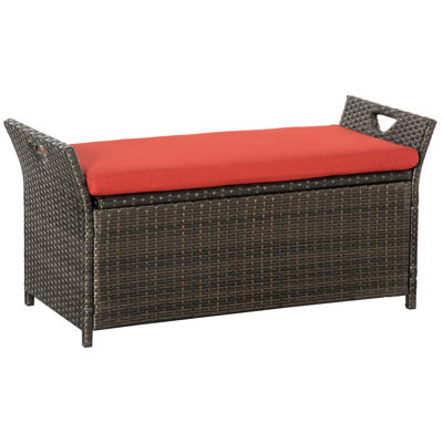 Outdoor Pe Patio Storage Bench, 27 Gallon, Red, With Handles And Cushion For A Alluring Gallon Red Hamper, Bench
