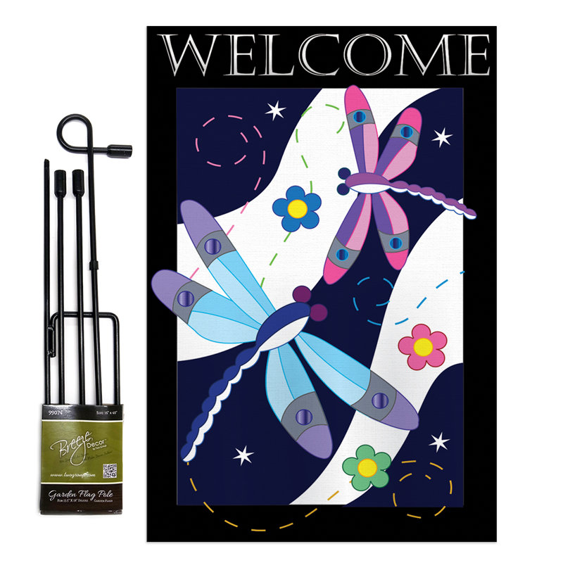 Libellule ciel amis et grenouilles de polyester de 2 côtés 19 x 13 po drapeau de jardin