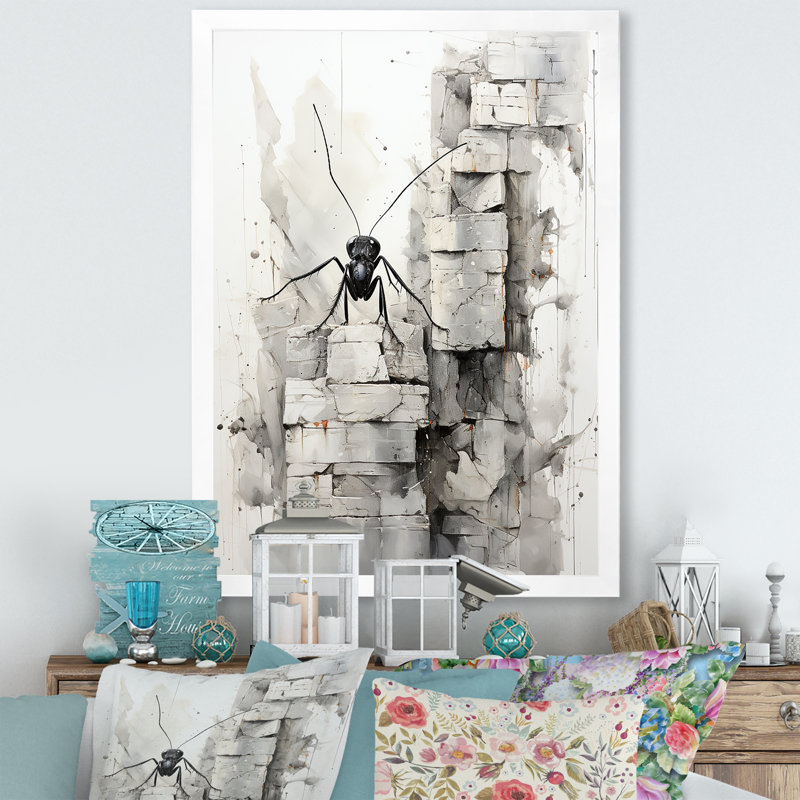 «Minimalist March Charcoal Ant I», reproduction sur toile, Cadre simple blanc, H 20 po x l 12 po x P 1 po