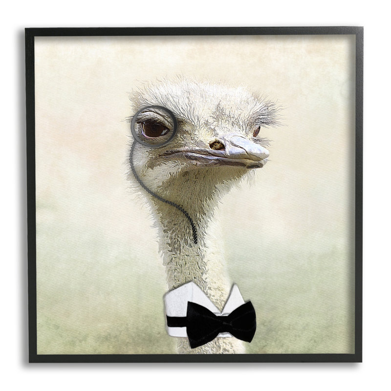 «Stoic Ostrich Bowtie & Monocle», impression encadrée sur bois par Karen Smith, Giclée encadrée noir minuit
