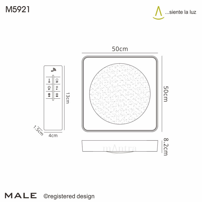 Male Acrylic LED Flush Mount, 8.2cm H x 50cm W x 50cm D