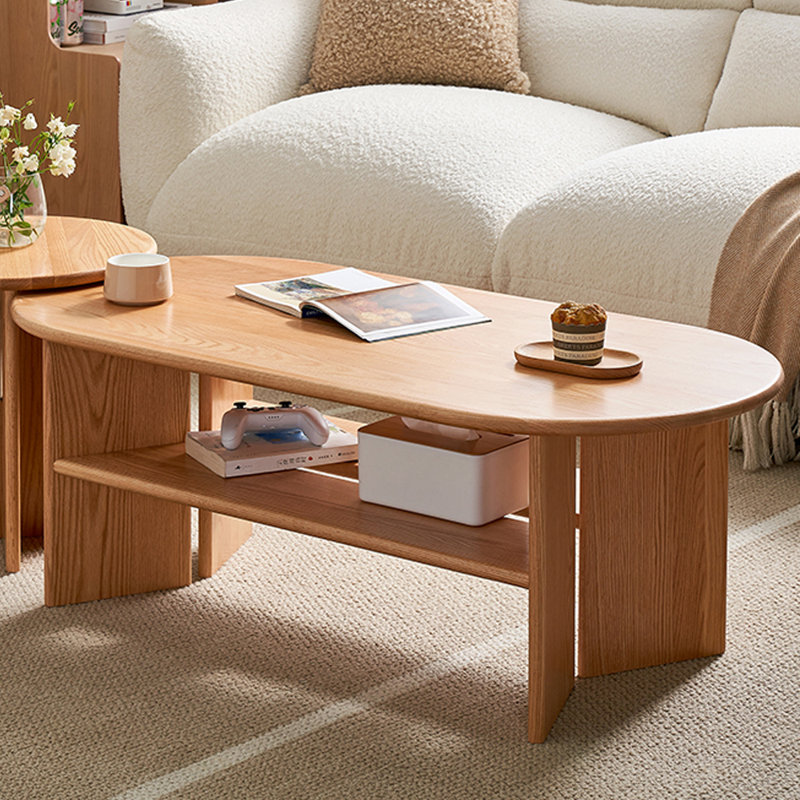 All solid wood multi-functional simple tea table, Brown
