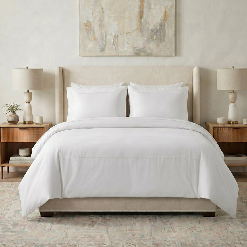 Ensemble de housse de couette en mélange de coton égyptien à densité de tissage 300 fils Mitchell Écosse, Marrow Solid White
