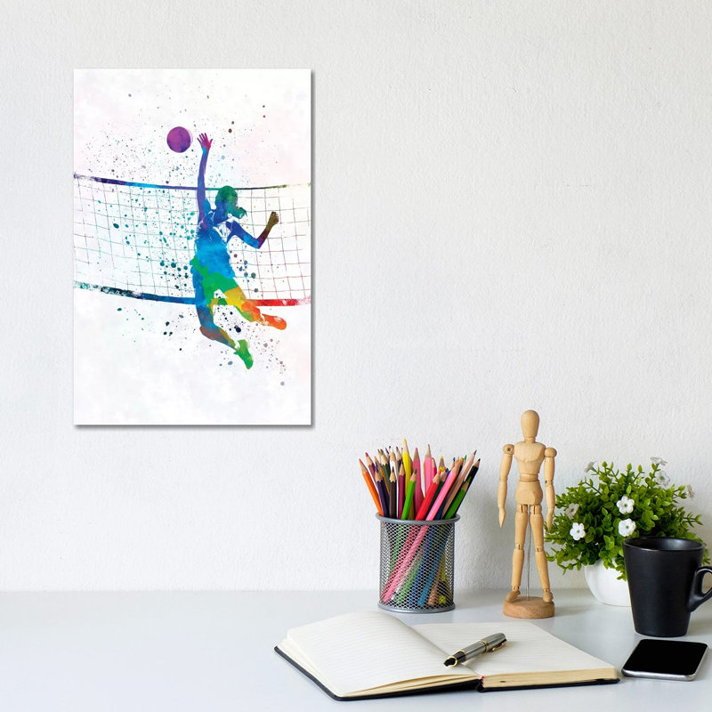 Woman Volleyball Player by Paul Rommer - Painting on Canvas, 20.32 cm H x 30.48 cm W, Wrapped Canvas