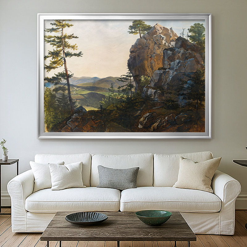 «Landscape with a Rocky Peak» par Frank Gauermann, toile tendue avec châssis, v. Milieu du 19e siècle, 26.5x36.5, Silver