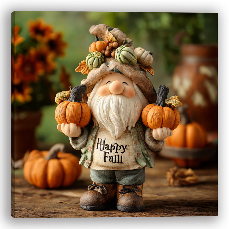 Pumpkin Patch Gnome Wrapped Canvas Wall Art