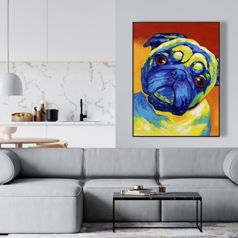 Curious pug - Contemporary Pets Framed Canvas for Home Decor, 49.25" H x 37.25" W