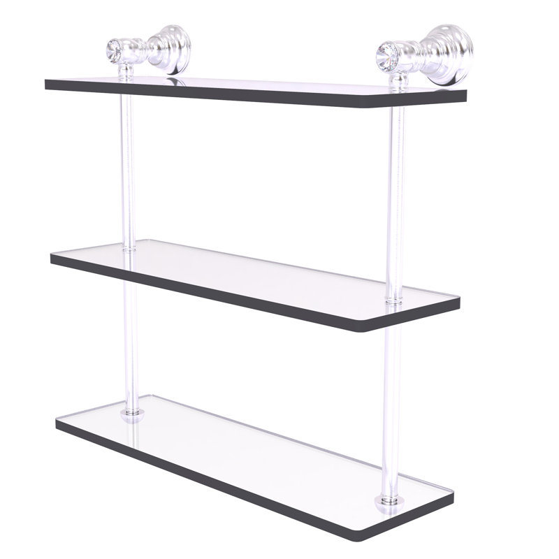 Étagère murale triple en cristal Freyja, H 16 po x l 16 po x P 5,54 po, Chrome satiné