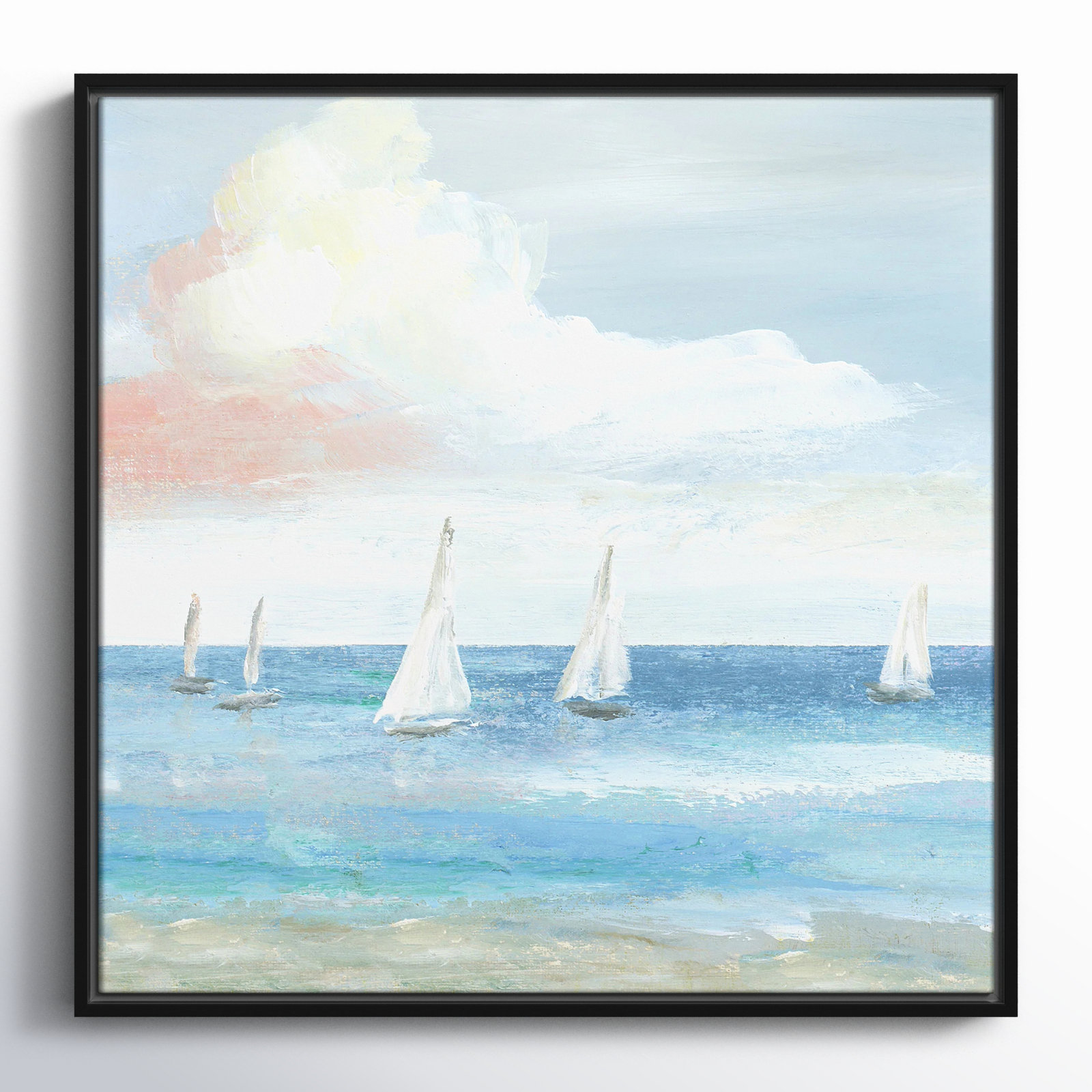 Beach Sail Bliss by Nan - Floater Frame Print on Canvas, Black, 25.5" H x 25.5" W x 2" D