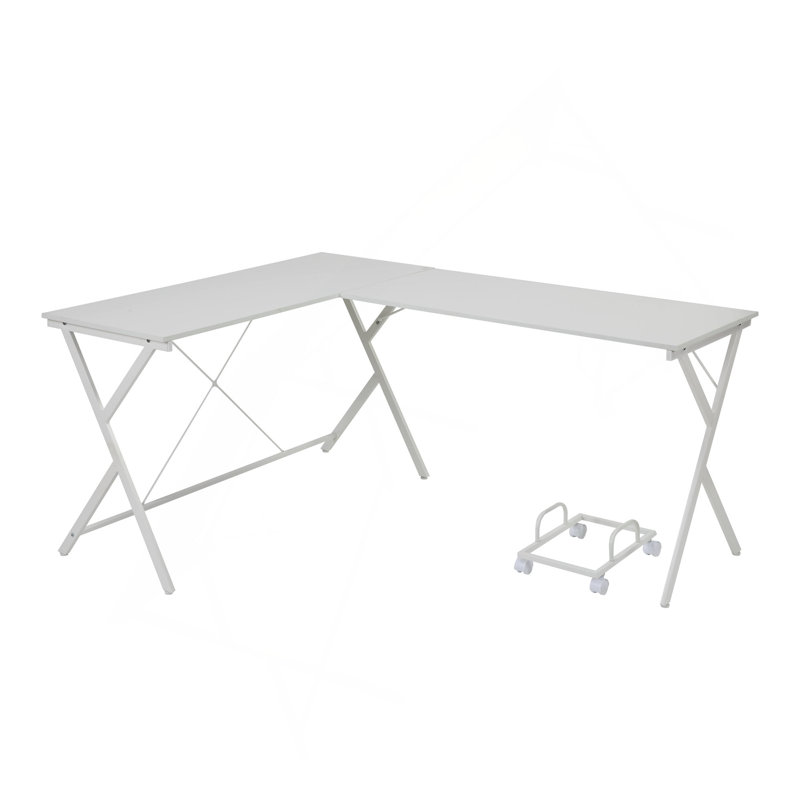 Bureau d'ordinateur polyvalent en forme de L pour une optimisation efficace de l'espace de travail, Blanc