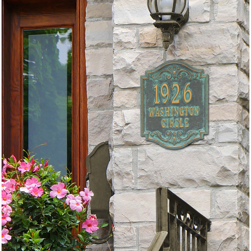 Signature Series 3-Line Wall Address Plaque, Verdigris, Bronze, Yes