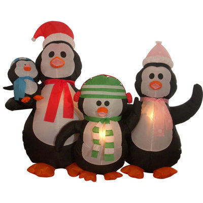 Décoration de Noël gonflable pour famille de Noël pingouin 5 'éclairé noir et orange
