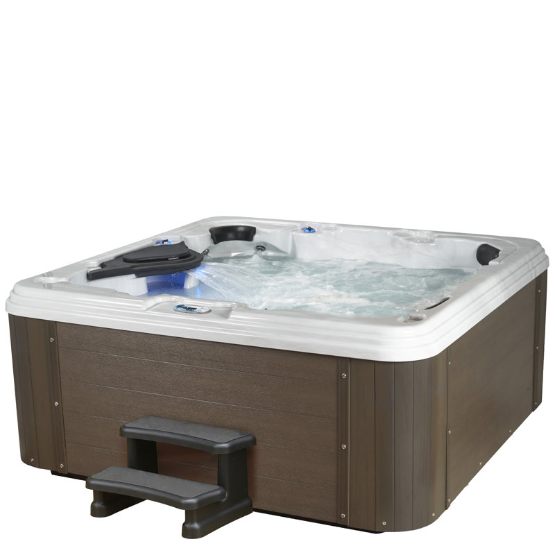 Aqualife 6-Person Gray Acrylic Lounger Hot Tub with Steps