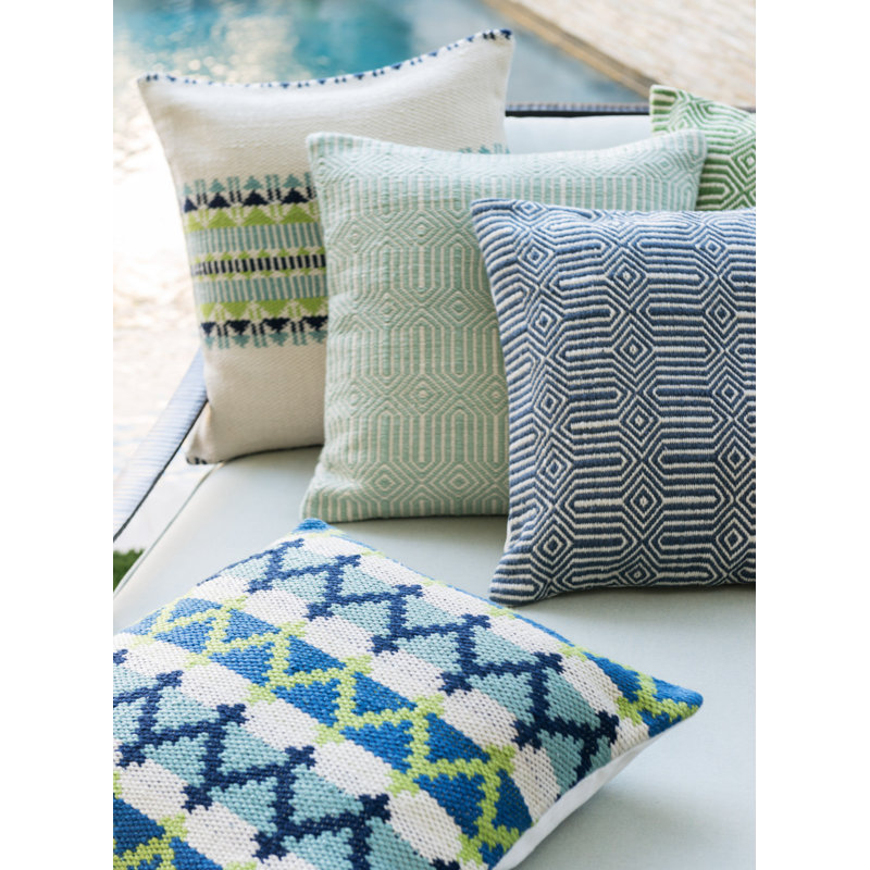 Blue and Ivory Embroidered Square 22" Polyester Pillow