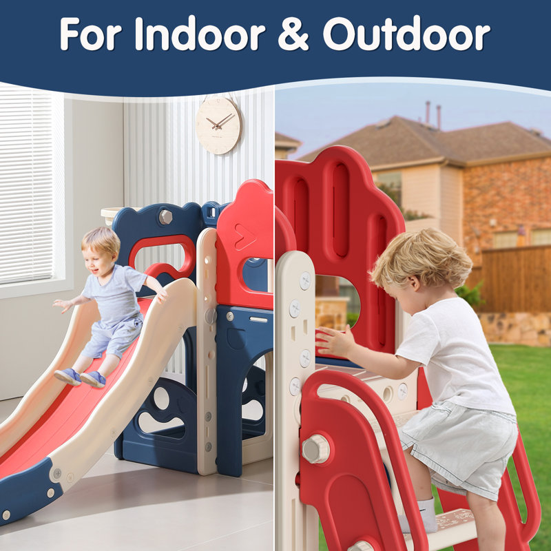 Feanch 74.8'' W Plastic Freestanding Slide, Red/Navy