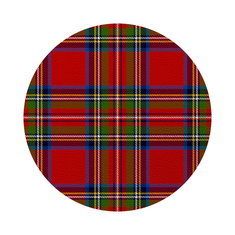 Christmas Tartan Red Vegan Leather Round Pebble Placemat, Christmas Tartan Red