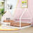 Full Wood House Bed Frame with Built-In Window, LED Light String and Fence-260515602