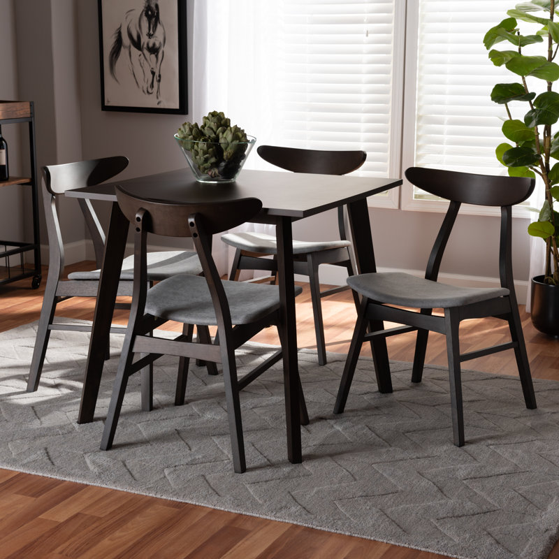 Chikamara 4 - Person Solid Wood Top Four Leg Base Dining Set, Light Gray