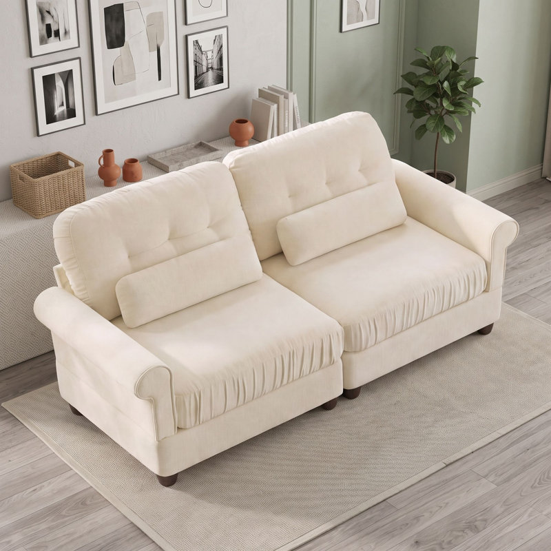 Canapé 2 places avec coussin d'assise et coussins de soutien lombaire, Beige