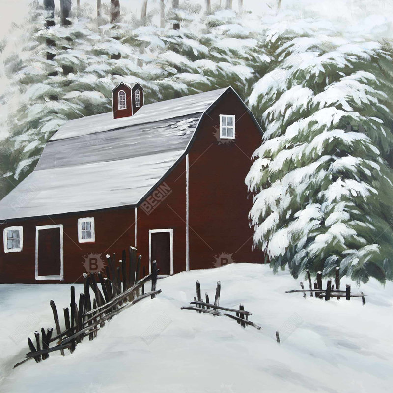" Red Barn In Snow ", 24" H x 24" W