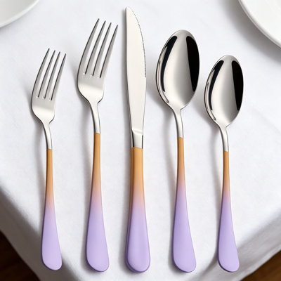 20-Piece Purple and Orange Silverware Set, 18/0 Stainless Steel Colorful Flatware Set for 4, Modern Cutlery Set with Dinner Knives, Forks, Spoons, Mirror Polished, Dishwasher Safe