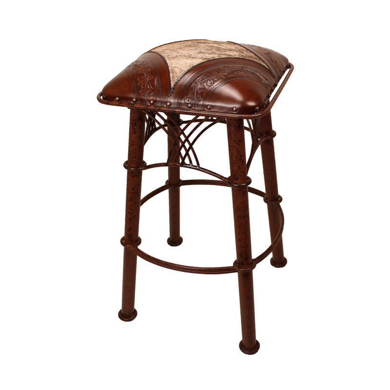 Tabouret 30 "Montana, Motif brun antique / poils sur cuir