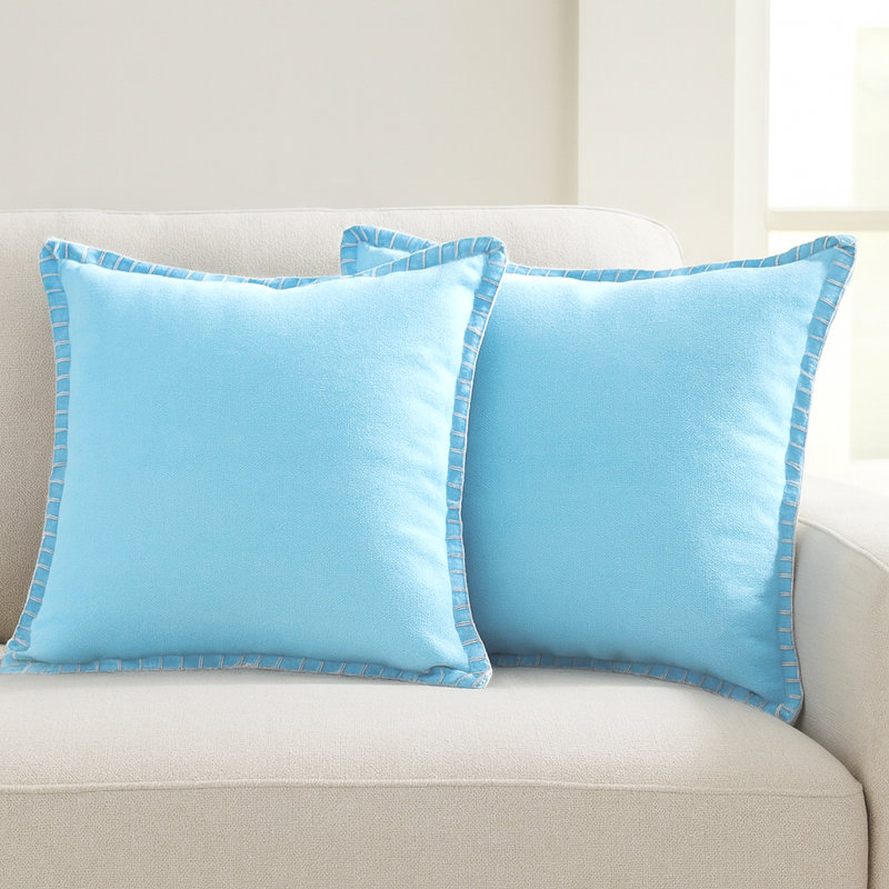 Ensemble de housse de coussin décoratif en coton de couleur unie bleu vif, Polyester