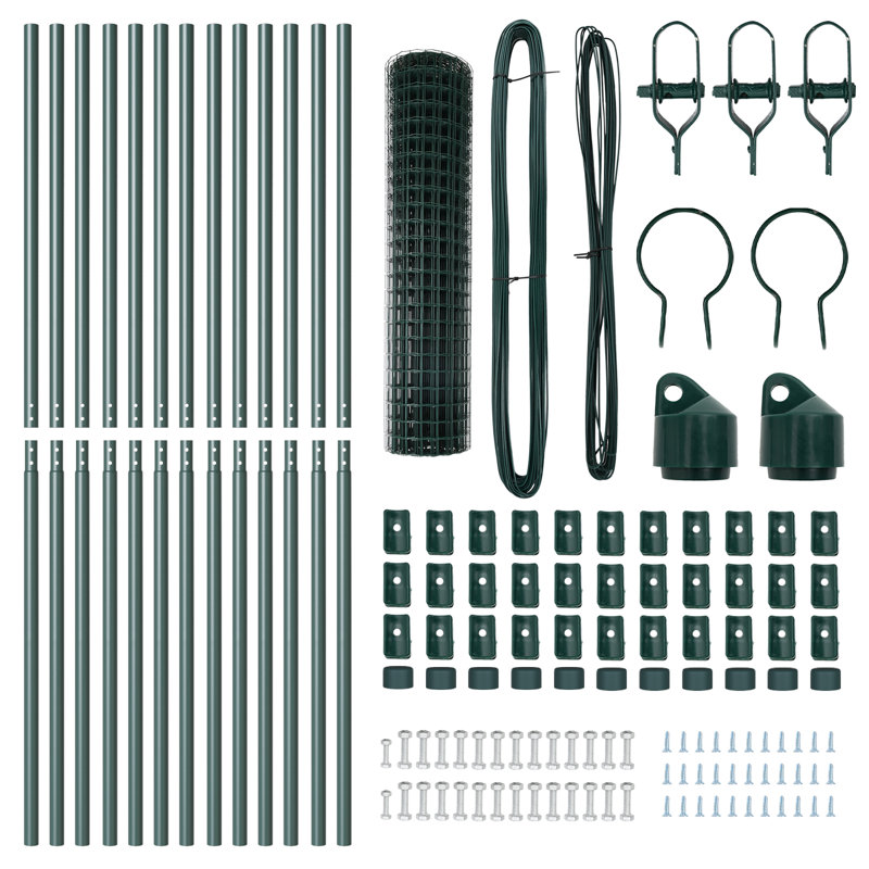 Galvanised Steel Border Fencing, Green, 120 x 2500 x 0.2 cm