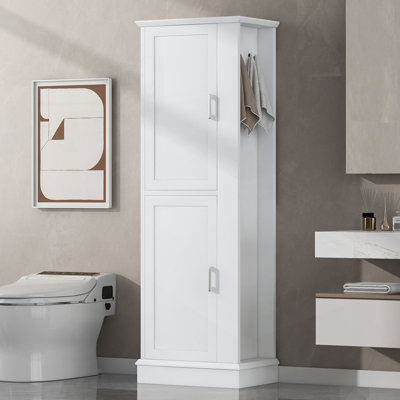 Armoire de salle de bain autoportante polyvalente avec crochet et tablettes réglables