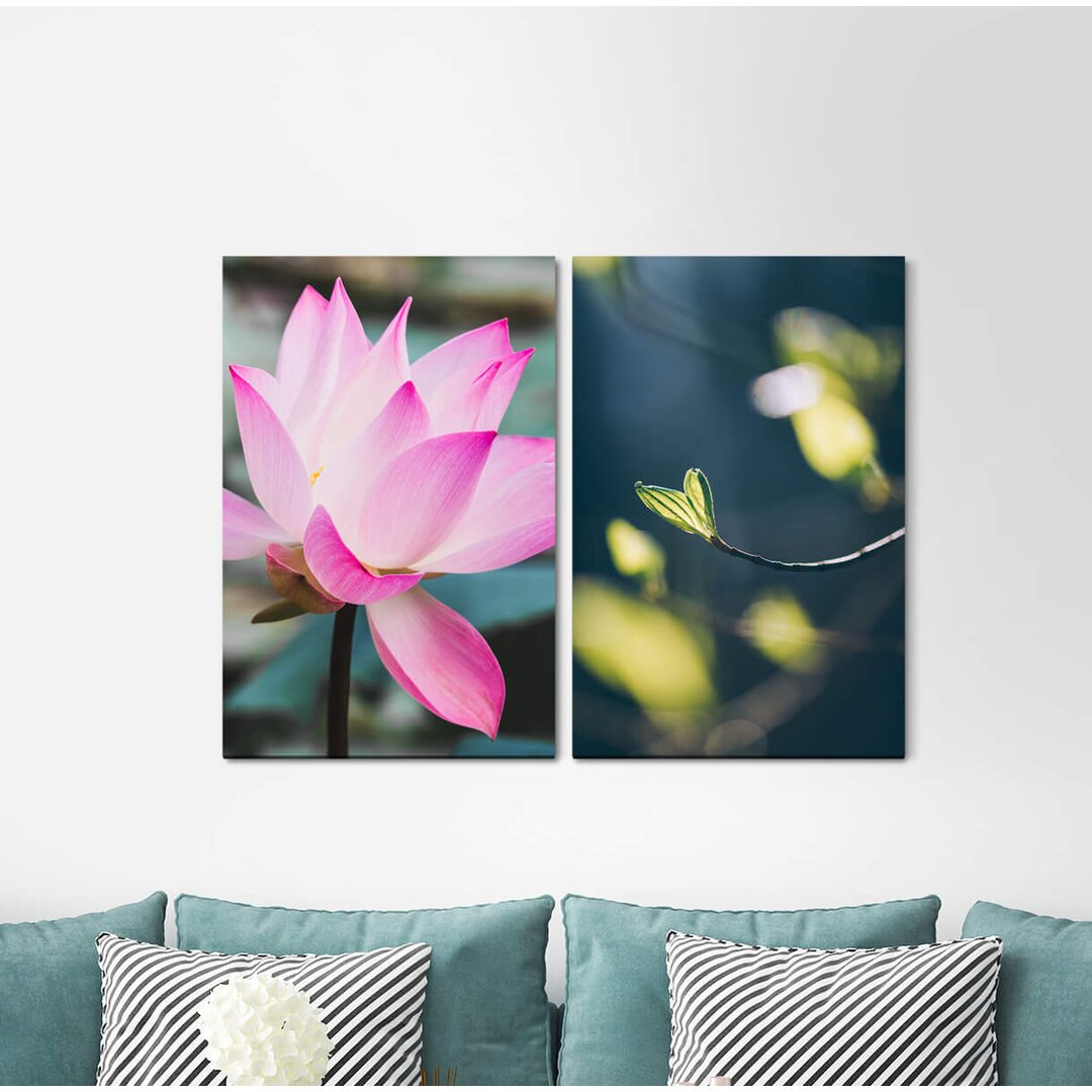 2-tlg. Leinwandbilder-Set - Fotografie „Lotus Flower Asia Leaf Green Spring Relaxing”