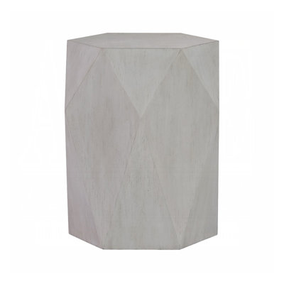 Wooden End Table With Diamond Shape In Antique White Finish