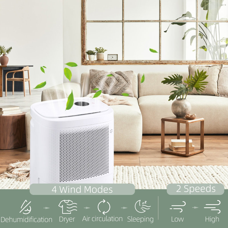 10L/Day White ABS Portable Quiet Dehumidifier, WiFi Smart App Control 4 Modes 24H Timer for Home Laundry Basement