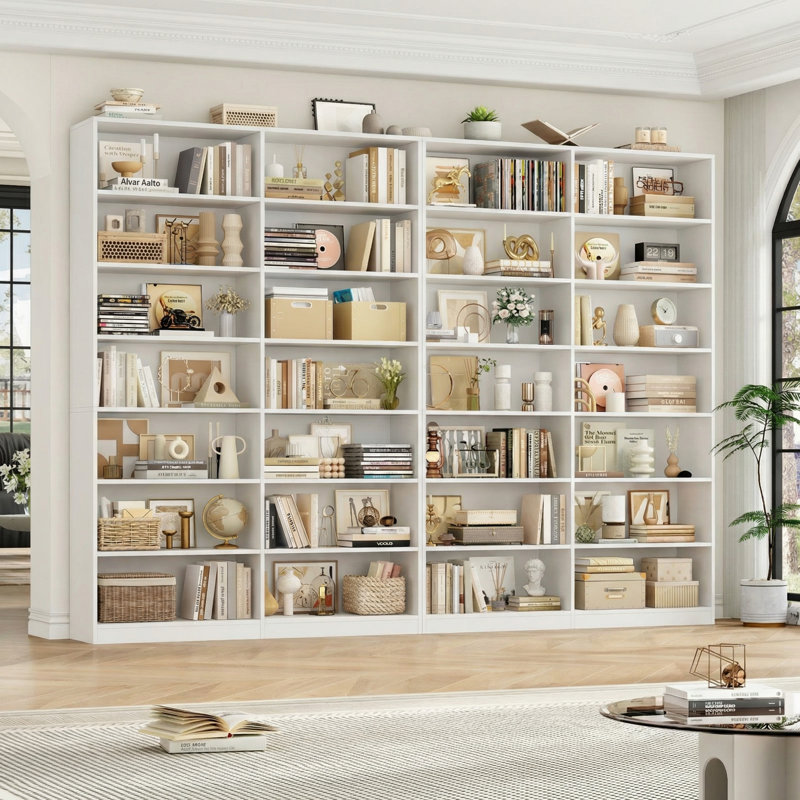 84" Tall Double Wide Bookshelf, 7-Tier Bookcase with 28 Storage Cubes, Large Capacity Shelving Unit for Books & Decor (Set of 2)