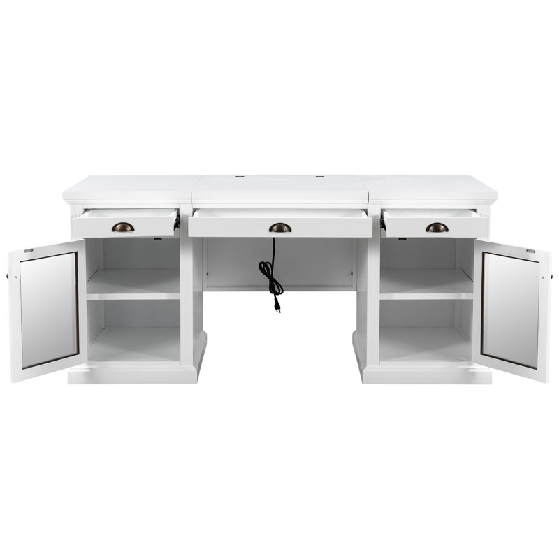Armoire de rangement Dominic avec 2 portes en verre et 3 tiroirs