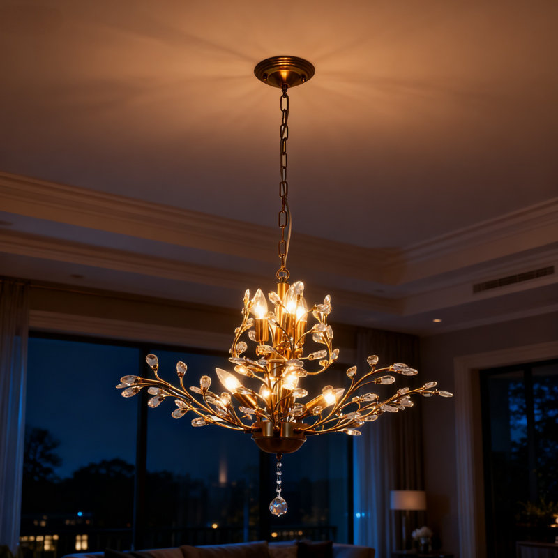 Gold Antique Bronze 7-light Branch Leaf Floral Crystal Chandelier - Adjustable Length 