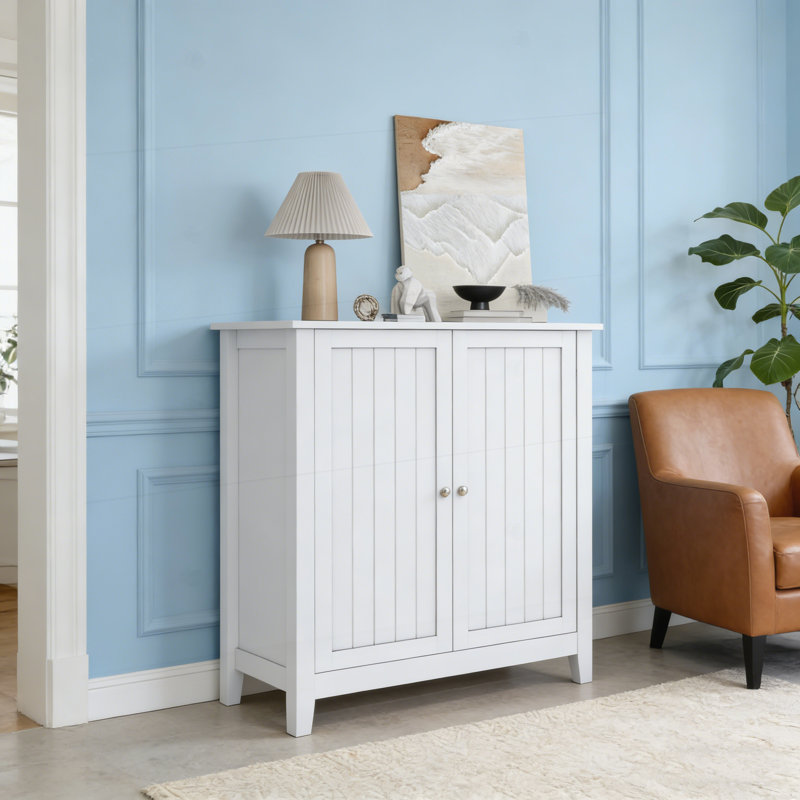 Double Door Storage Cabinet, Mid-Century Modern Freestanding Buffet Cabinet, Bathroom Storage Cabinet with Silver Knobs for Living Room, Kitchen, Bathroom, Hallway